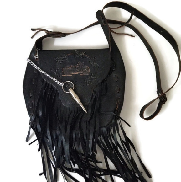 Handbags - Biker Bag Leather Fringed Crossbody